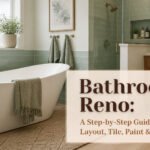 A renovated bathroom featuring modern fixtures and stylish design elements.