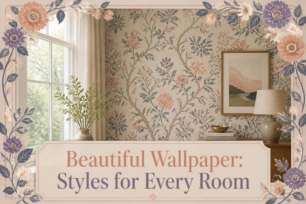 A collage of various wallpaper designs showcasing different styles and patterns.