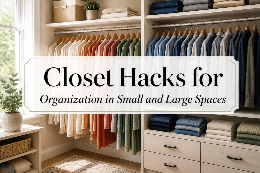 A well-organized closet showcasing multiple storage solutions and clothing.