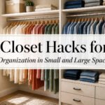 A well-organized closet showcasing multiple storage solutions and clothing.