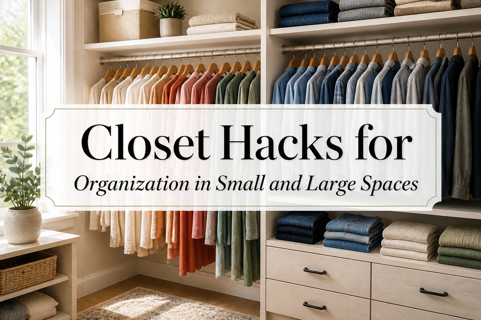 A well-organized closet showcasing multiple storage solutions and clothing.