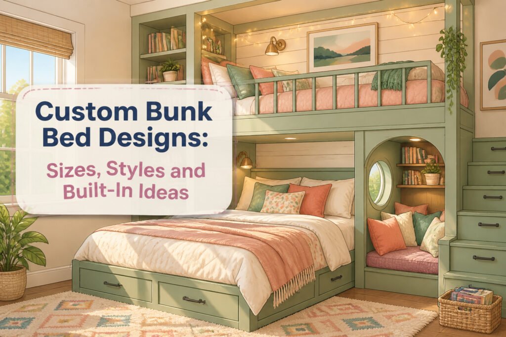 Various custom bunk bed designs displayed in a stylish room.