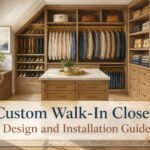 A spacious custom walk-in closet with organized shelves and hanging areas.