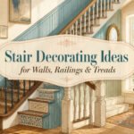 A collage of various stair decorating ideas, showcasing different styles and elements.