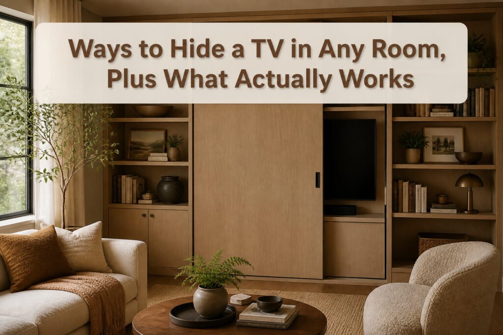 Various methods to hide a TV in a living room.