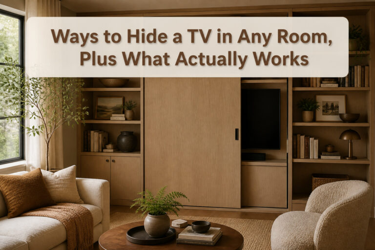 10 Ways to Hide a TV in Any Room, Plus What Actually Works 3 Various methods to hide a TV in a living room.