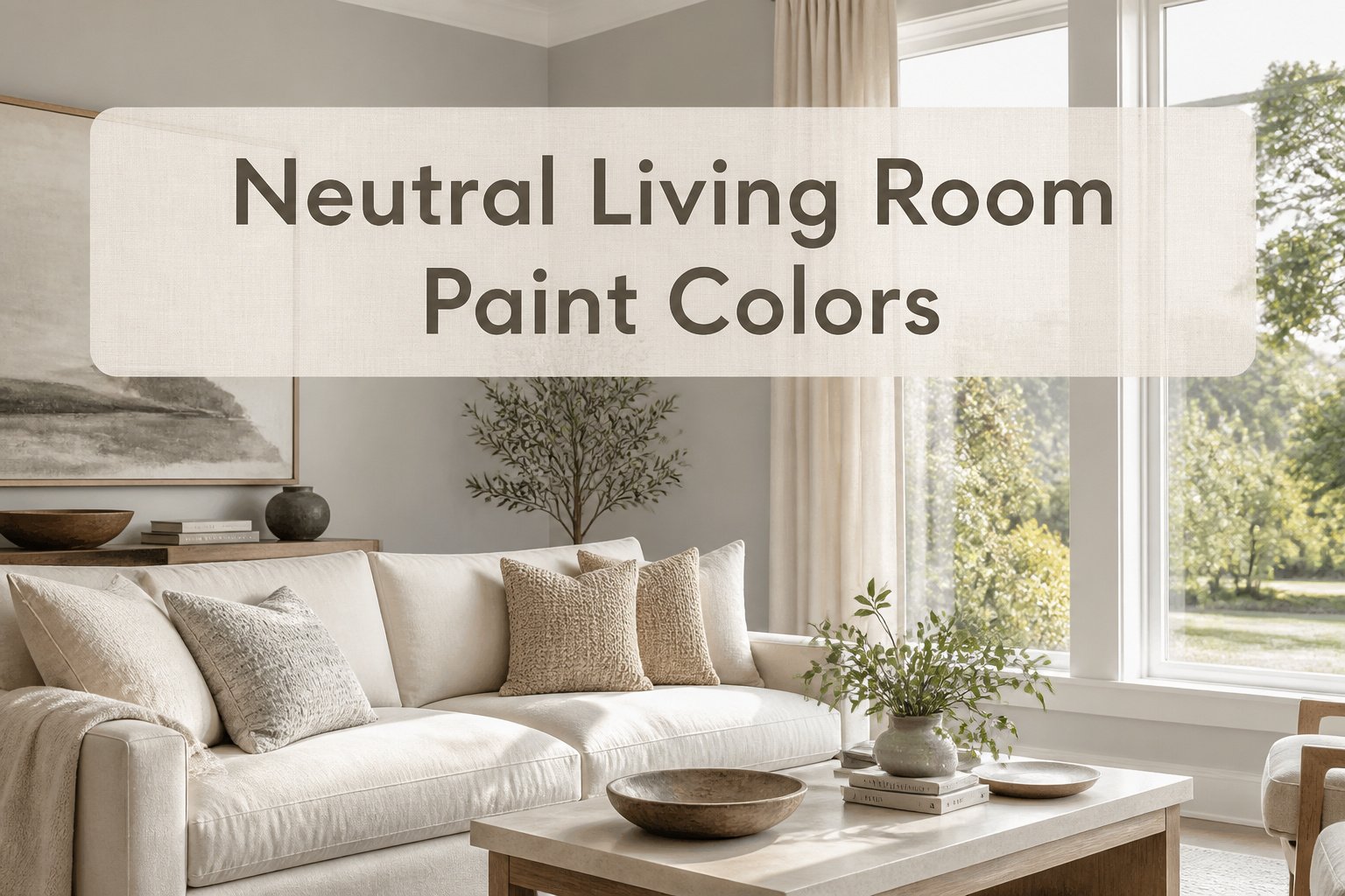A neutral living room featuring warm tones and inviting textures.