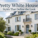 A variety of white houses representing different architectural styles.