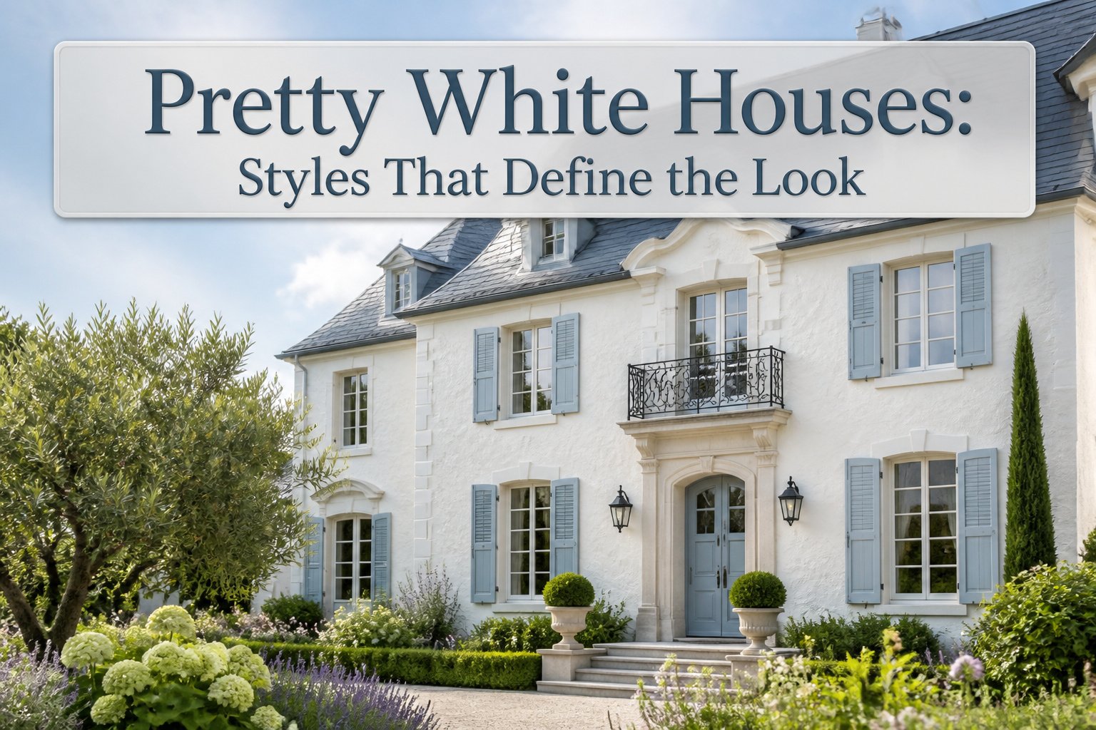 A variety of white houses representing different architectural styles.