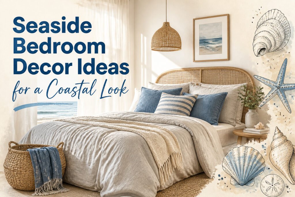 Coastal bedroom with soft beige walls and natural wood accents.