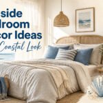 Coastal bedroom with soft beige walls and natural wood accents.