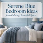 A serene blue bedroom with layered textures and soothing shades.