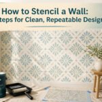 A wall with a stencil pattern being painted, showcasing the design process.