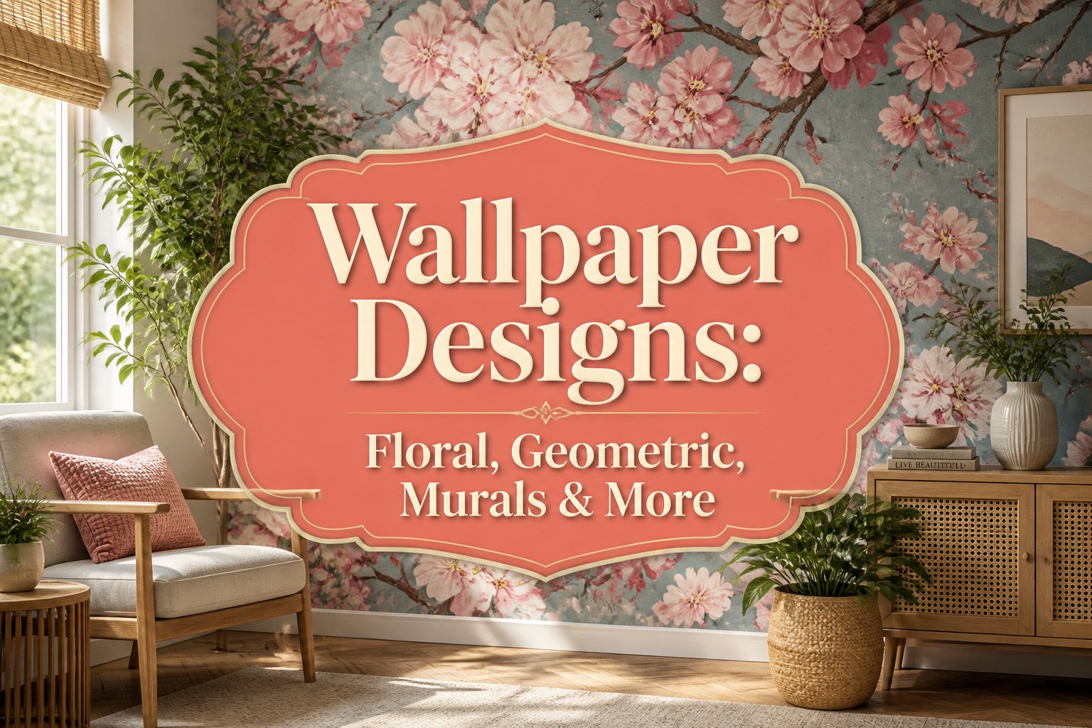 Various wallpaper designs including floral, geometric, and textured styles.