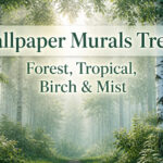 A variety of tree wallpaper murals displayed in a collage.