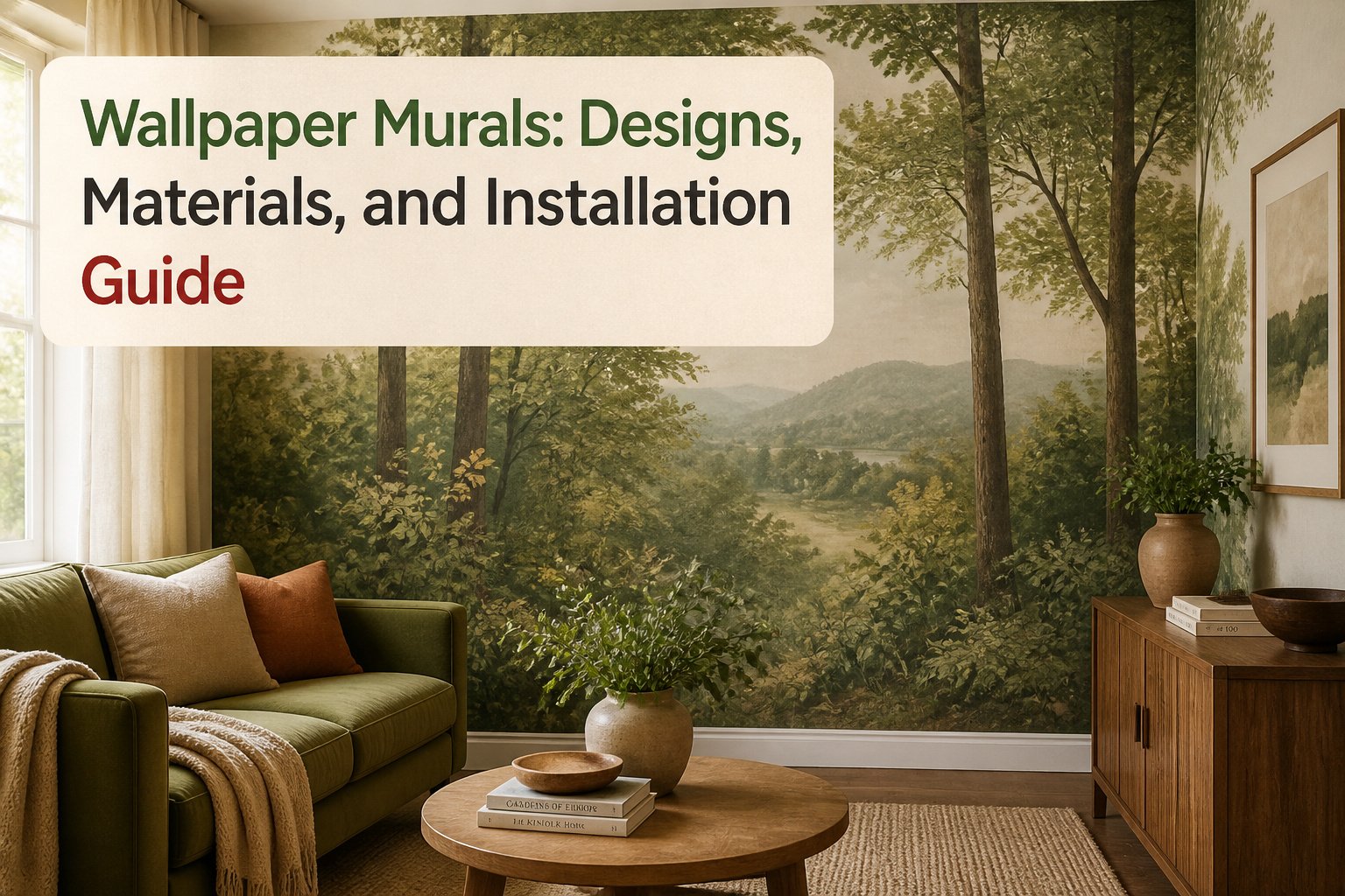 A variety of wallpaper murals displayed in different styles and colors.