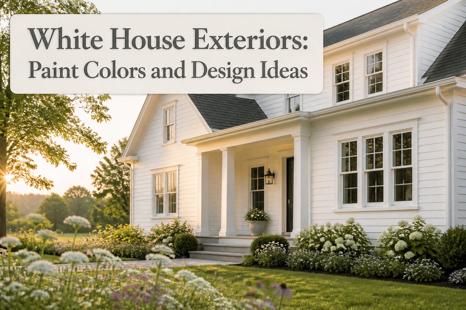 Various white house exteriors featuring different architectural styles and paint colors.