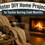 A warm home interior with winter decorations and DIY project materials.