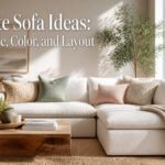 Bright living room with a white sofa and textured fabrics.
